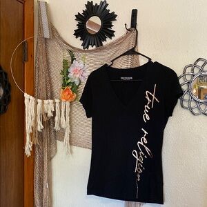 True Religion Black V-Neck Women's Top